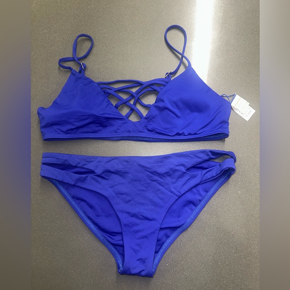 L*Space Blue Bikini Swim Set with Criss-Cross Detail